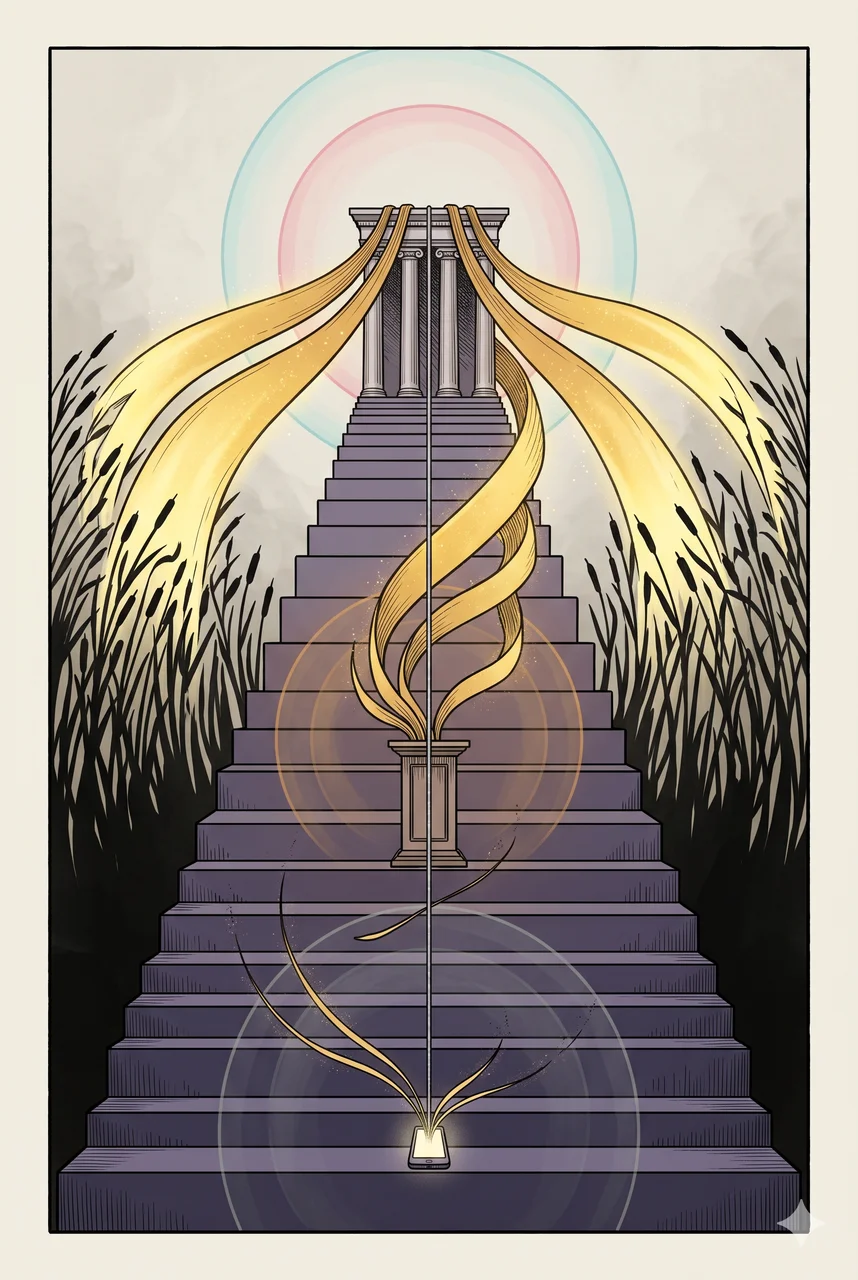 A figure speaking from a small TikTok-like frame being ignored, while the same words broadcast from a presidential podium draw massive crowds