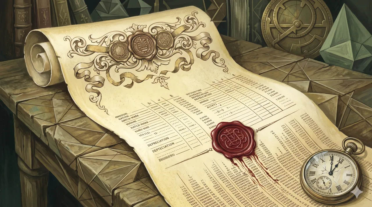 A stylized birth certificate transforming mid-page into a bond document with ledger columns and numeric asset values