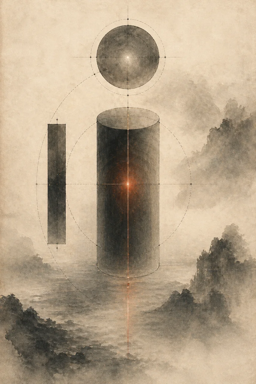 Geometric cylinder viewed from three angles: a square from the side, a circle from above, and the full cylindrical form in three-dimensional perspective